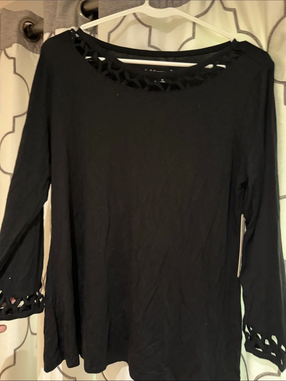 Soft Surroundings Black Long Sleeve Top with Cutout Neckline and Cuff - Picture 1 of 3